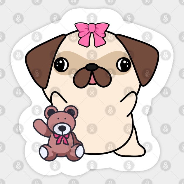 Cute pug holds a teddy bear Sticker by Pet Station